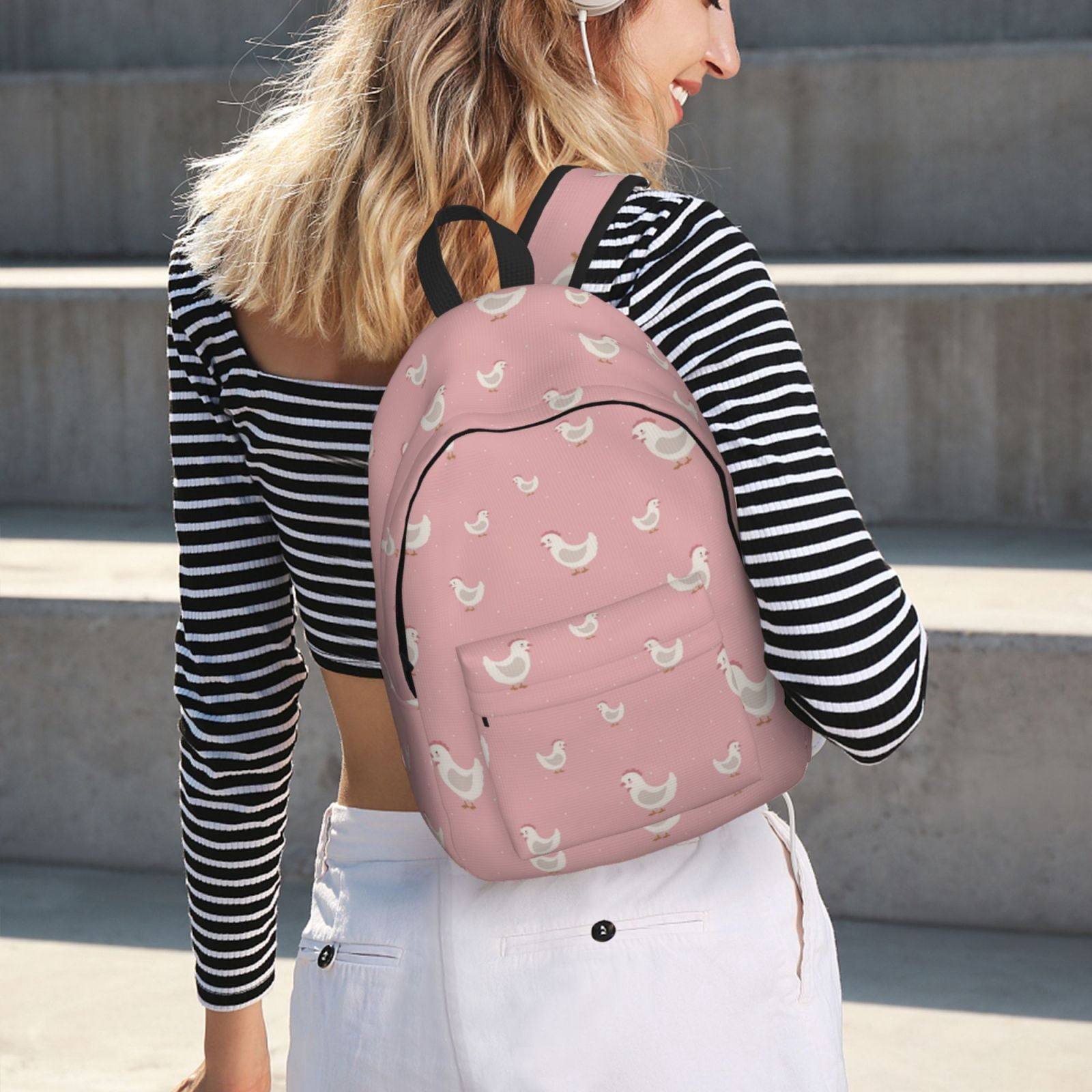 Travel Laptop Backpack - Minimalist Cute Chicken Pink Lightweight Canvas Backpack, Wear Resistant Computer Backpack Bag Fit {sizeName} Laptop for Men Women with Adjustable Padded Shoulder Straps