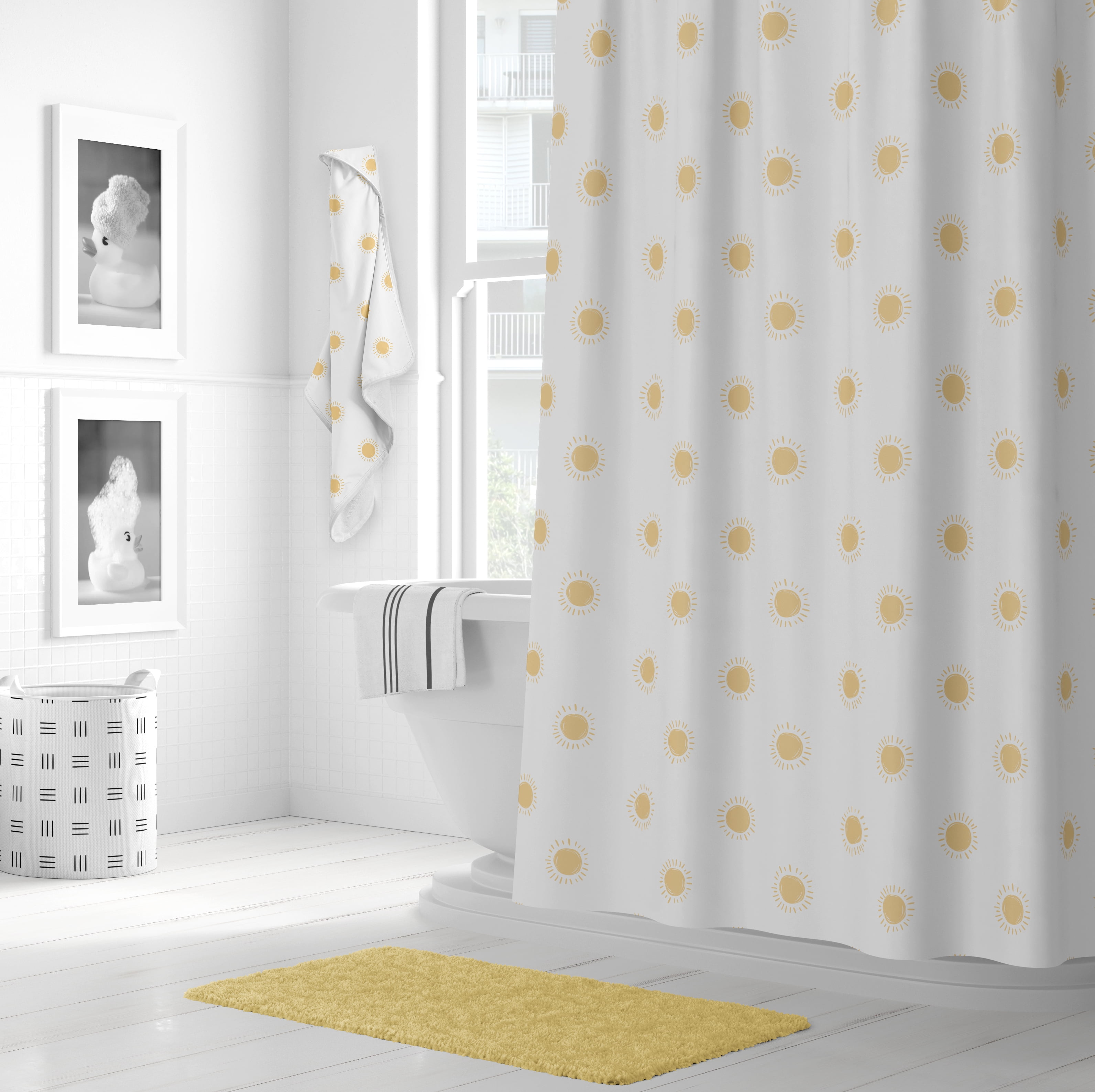 Sweet Jojo Designs Boho Sun White and Mustard Boy, Girl, Unisex/Gender Neutral Hooded Baby Towels - Toddler Bath Towel