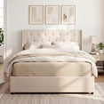 thumbnail image 4 of Gymax Queen Size Lift-up Storage Bed w/Tufted Wingback Headboard Hydraulic Lifts Beige, 4 of 10