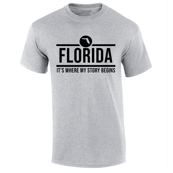 Mens Florida Tshirt Florida It's Where My Story Begins Short Sleeve T-shirt-Sports Grey-xl
