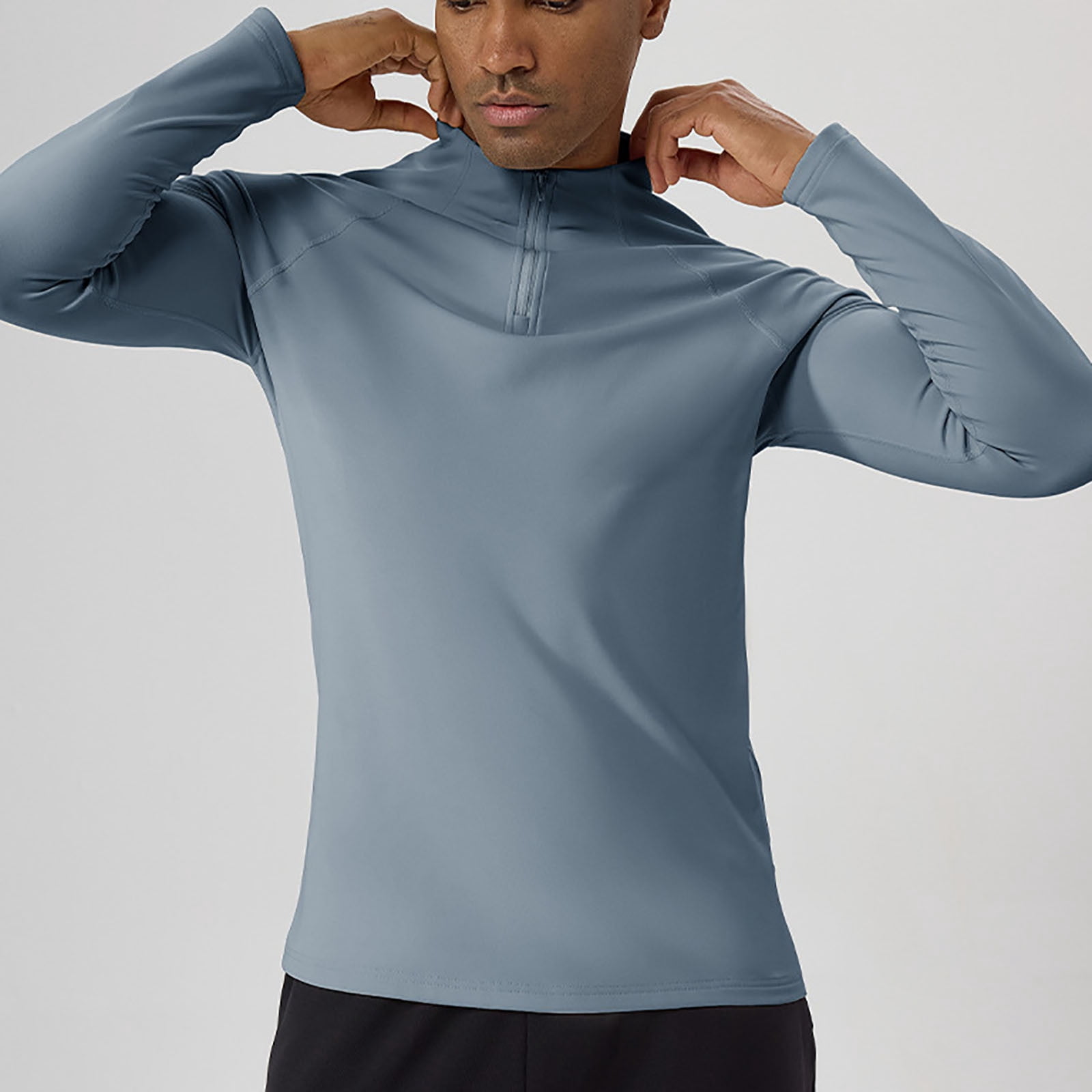 Paiwinds Men's Sports Performance Top, Moisture-Wicking Polyester/Spandex, Round Neck Long Sleeve Fitness Shirt in Beige
