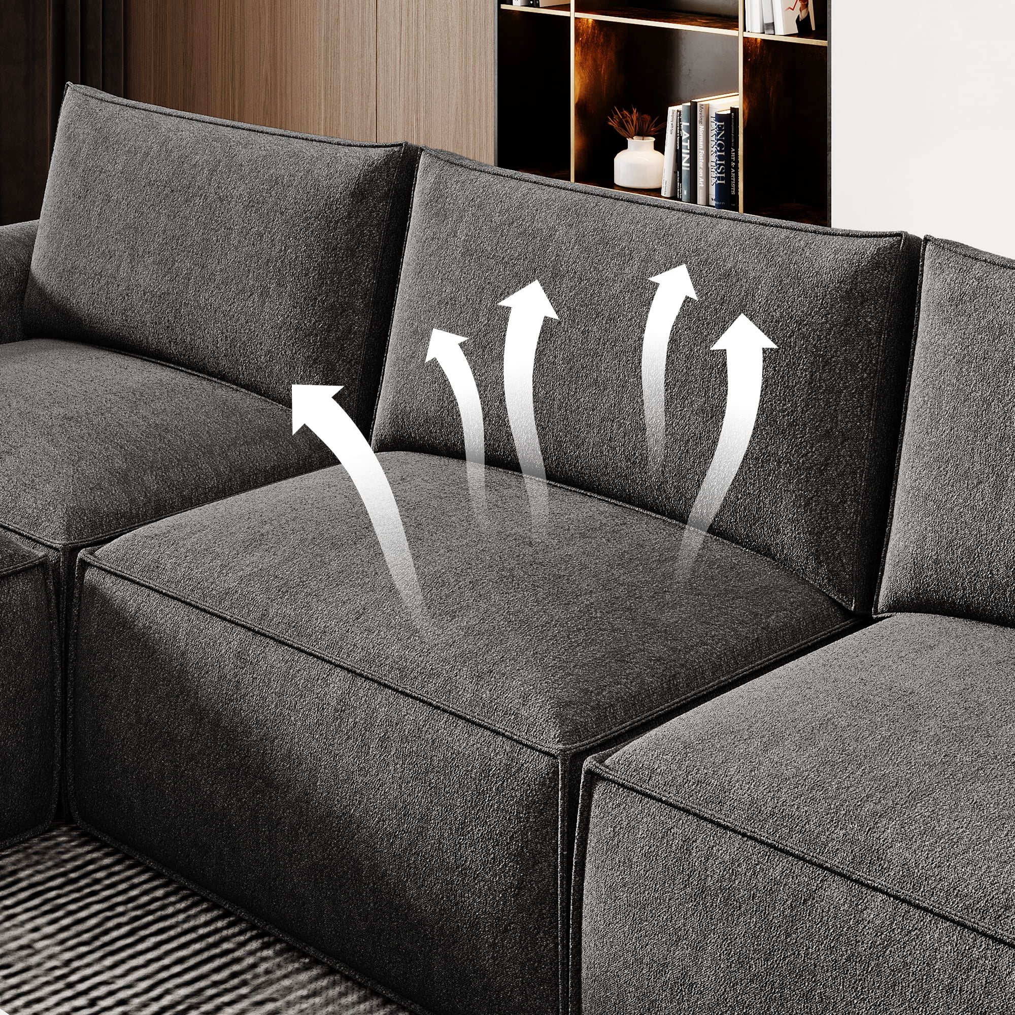 175" Oversized Boneless Couch for Living Room, Neche Modern Modular Sectional, Convertible, U Shaped, Deep Seat, Big Comfy Sofa Set with Ottoman,Grey