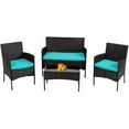 thumbnail image 1 of FDW Meubles Ensemble Bistro d'Extérieur en Osier 4 Pcs Table Basse Canapé, Bleu, 1 of 7