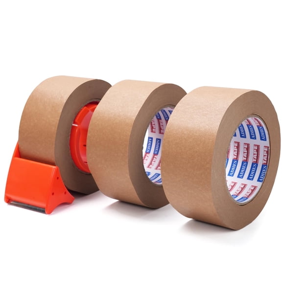 ADHES Ruban en Papier Kraft avec Distributeur, 2 Po x 55 Verges x 3 Rouleaux – Ruban d'Emballage Écologique Brun, Adhésif Fort, Distributeur de Ruban Facile à Couper pour Navire
