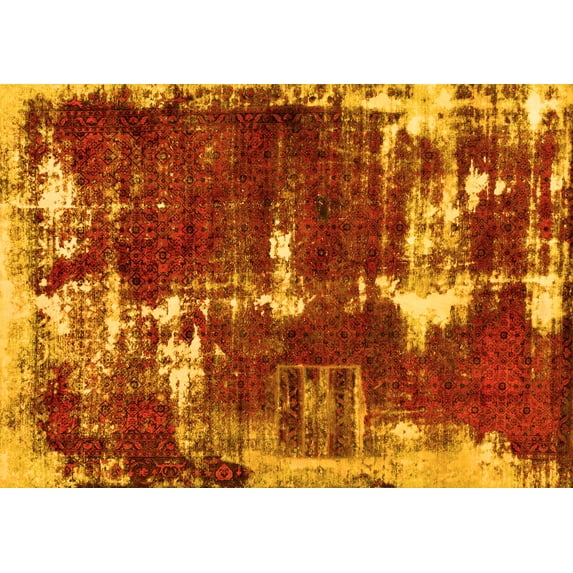 Ahgly Company Indoor Rectangle Abstract Yellow Modern Area Rugs, 5' x 7'