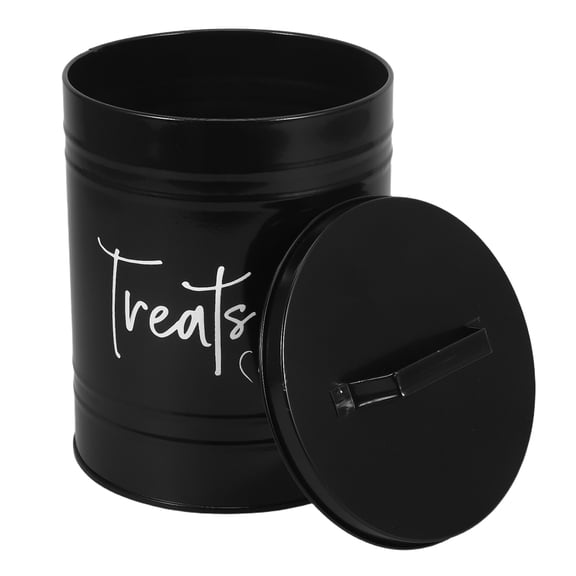 TABLZONE Metal Airtight Dog Treat Container Black Pet Food Storage Bin for Freshness