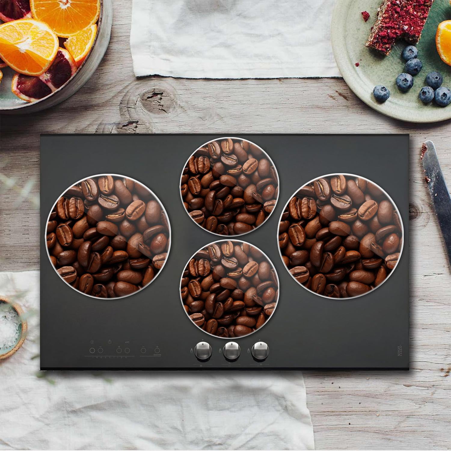 Bahomeck Gas Stove Burner Cover Set Of 4，A Pile Of Delicious Brown Coffee Beans Metal Stove Burner Covers，Electric Stove Burner Covers,Protecting Gas Stoves,Kitchen Decor，8 Inches And 10 Inches