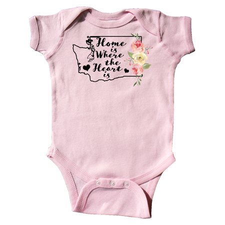 

Inktastic Washington Home is Where The Heart is with Watercolor Floral Gift Baby Girl Bodysuit