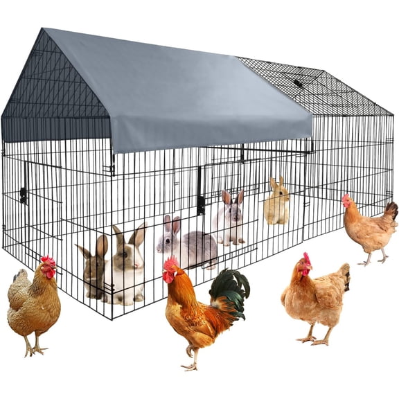 Roromall Metal Chicken Coop Playpen, Small Animal Cage with Waterproof Cover, Portable Poultry Cage, Pet Playpen Yard Fence for Chicken, Rabbits, Ducks, Chinchillas, 86"x40"x40"