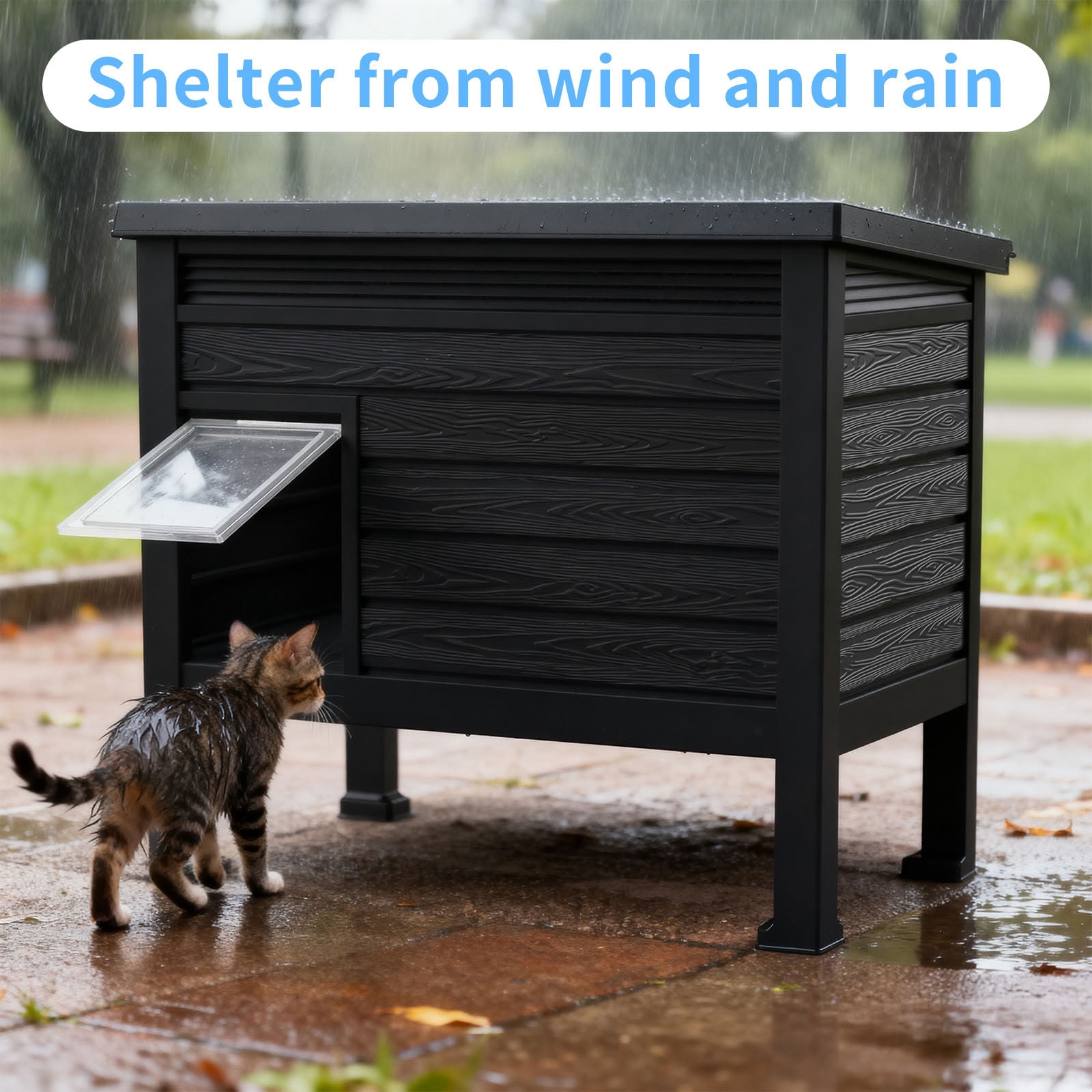 MAYEERTY Heated Indoor & Outdoor Cat House, Heavy-Duty Gas Spring Lid Pet Retreat with Removable Heating Pad