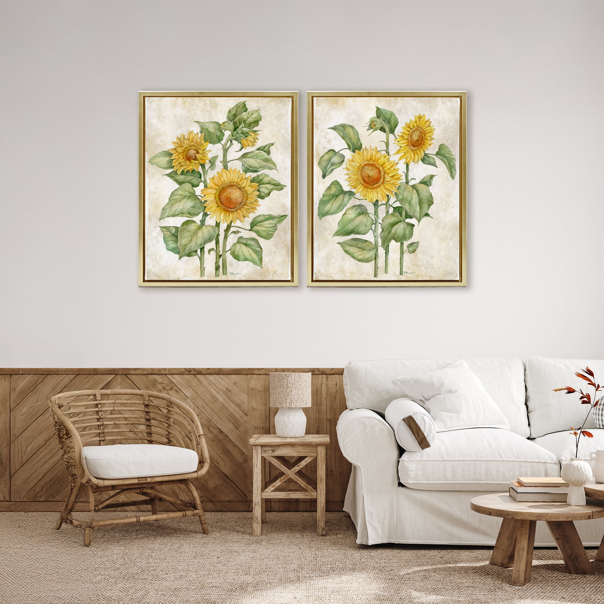 Stupell Industries Floral Journal Sunflower Studies 2 Piece Gold Framed Floater Canvas Set, design by Paul Brent