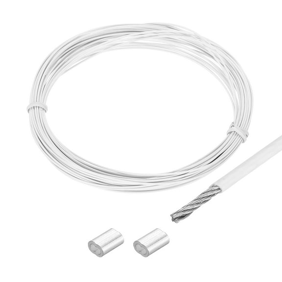 33Ft Wire Rope 304 Stainless Steel Cable 1/32" Vinyl Coated with 2pcs Aluminum Sleeves White