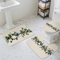 thumbnail image 3 of Spring Flower Bathroom Rugs Set Vintage Blue Floral Watercolor Plant Linen Texture Non Slip Absorbent Soft Bath Mats 3 Piece Set with Bathroom Rug, U-Shaped Floor Mat, Toilet Seat Cover Small Size, 3 of 9