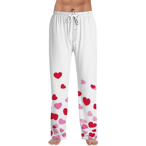 Hearthz Mens Valentines Pj Pants Mens Sleep Pants Heart Graphic Drawstring Straight Leg Men Lounge Pants with Pocket