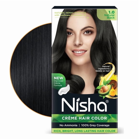 Nisha Creme Hair Color | Permanent Long Lasting Black Hair Dye Color Kit | Natural Black | 4.05 Oz