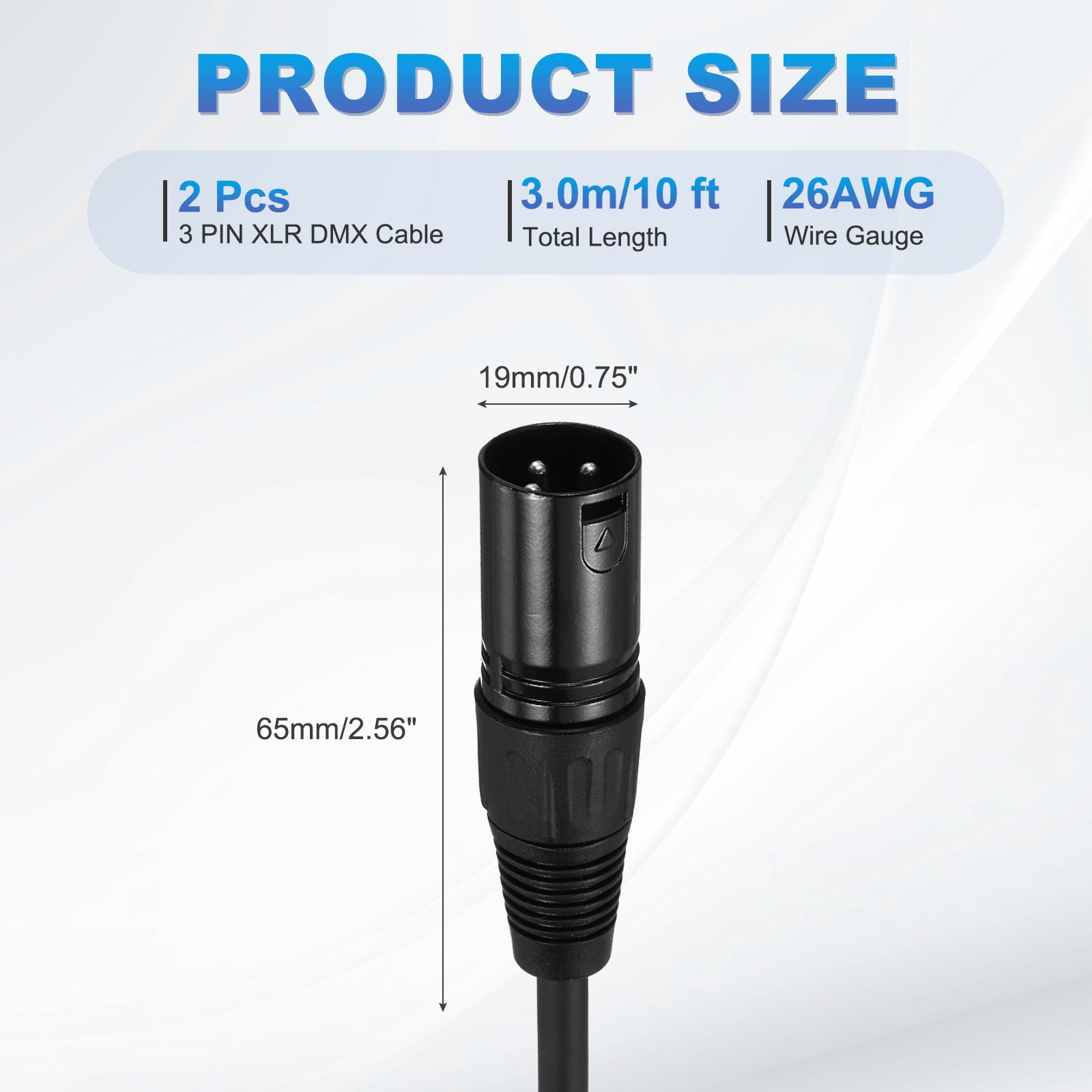 2Pcs 3-Pin XLR Male to Male Mic Cable 10 ft XLR Microphone Cable