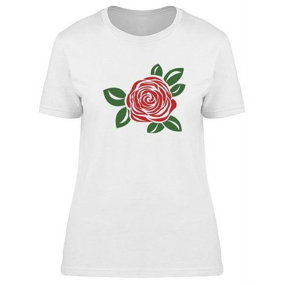 Rose Red And Green Leaves T-Shirt Women -Image by Shutterstock, Female Medium