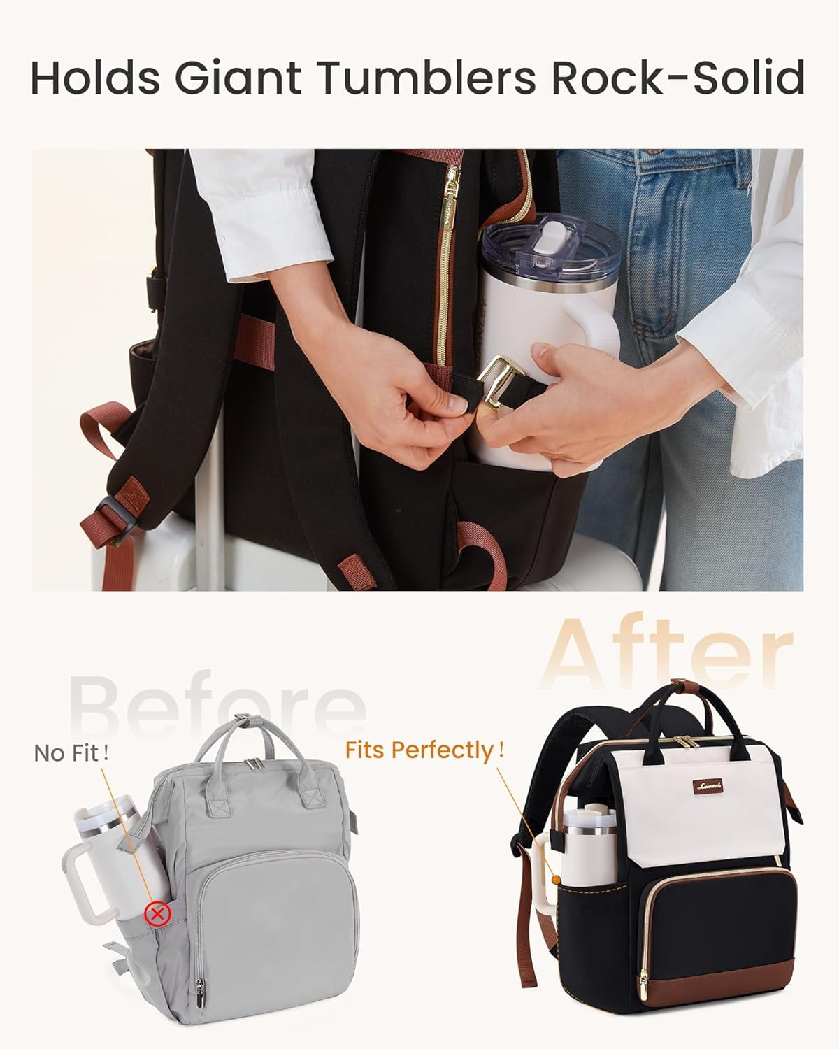 LOVEVOOK Laptop Backpack for Women with Giant Tumbler Holder Pocket, 15.6 inch Travel Work Backpack Purse for Nurse Teacher, Waterproof Bag College Bookbag Cute Casual Daypack
