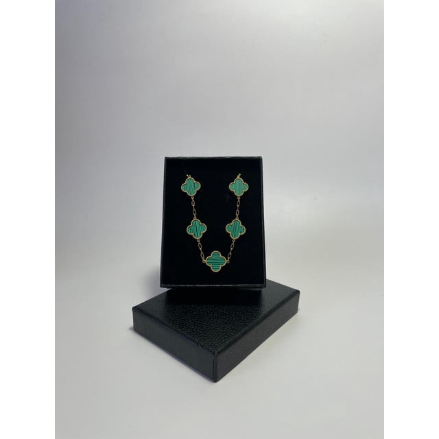 Pulsera Trébol Enchapado Oro 18k Acero Inoxidable Unisex Verde