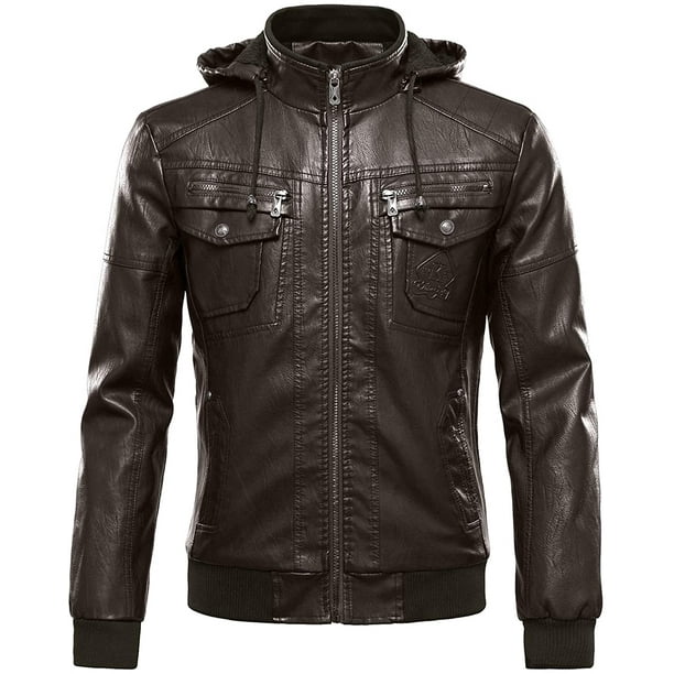 Mens Motorcycle Jacket Coffee Fleece Lined Hooded XS - Walmart.com ...