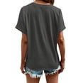 thumbnail image 6 of Liher Summer Tops for Women Short Sleeve Tshirts V Neck Loose Basic Tops Casual Solid Roll Sleeve Tee Shirts Dark Gray S, 6 of 6