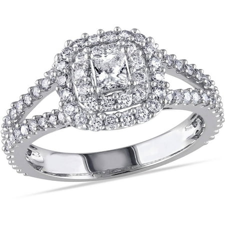 1 Carat T.W. Princess and Round-Cut Diamond 14kt White Gold Double Halo Engagement Ring