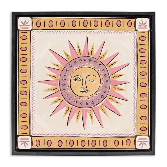 Stupell Industries Southwestern Pastel Winking Sun with Border Black Floating Frame Canvas Art, 18 x 18, by Two If By Sea Studios