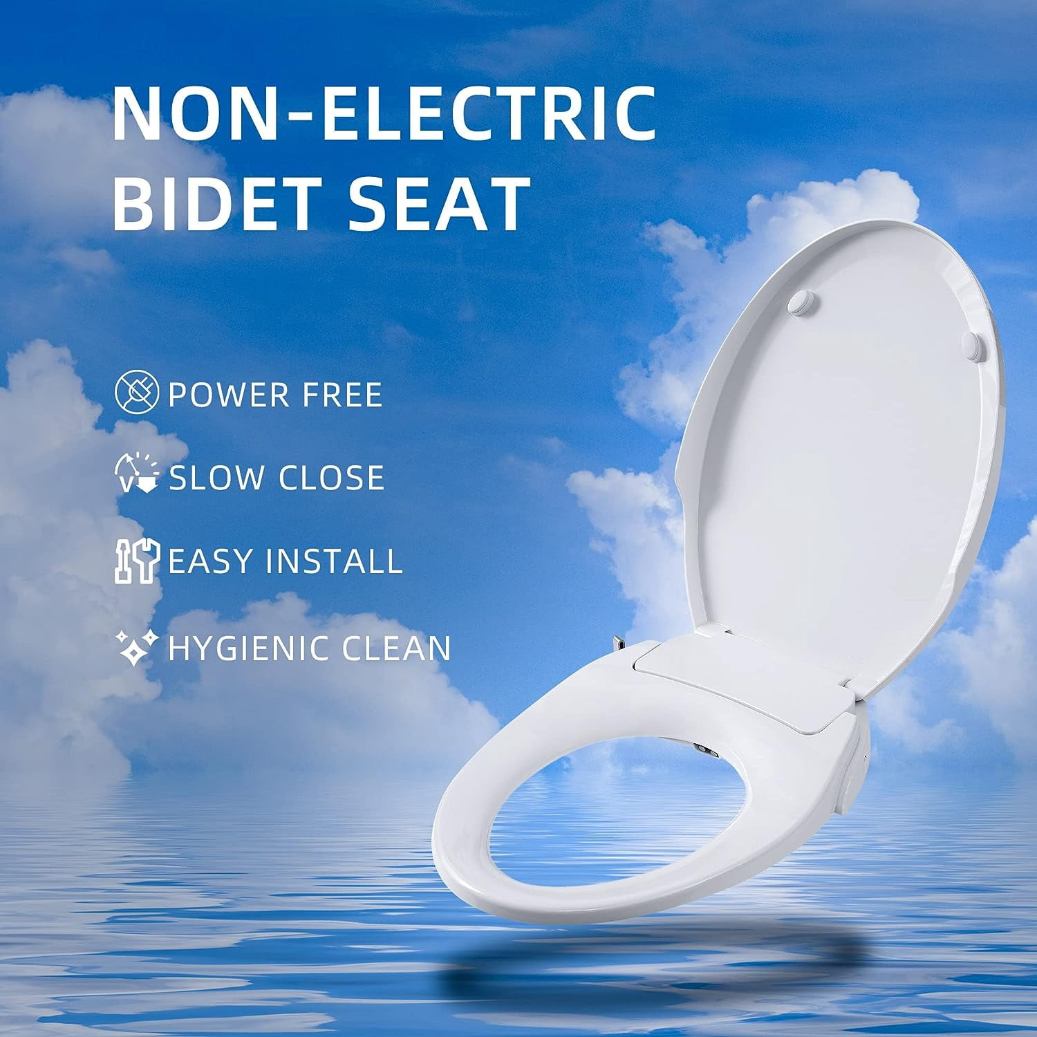 Casta Diva Non-Electric Bidet Seat, Elongated Toilet Seat with Bidet, Bidet Attachment for Toilets, Self-cleaning Dual Nozzles, Soft Close (Elongated, Non-Electric)