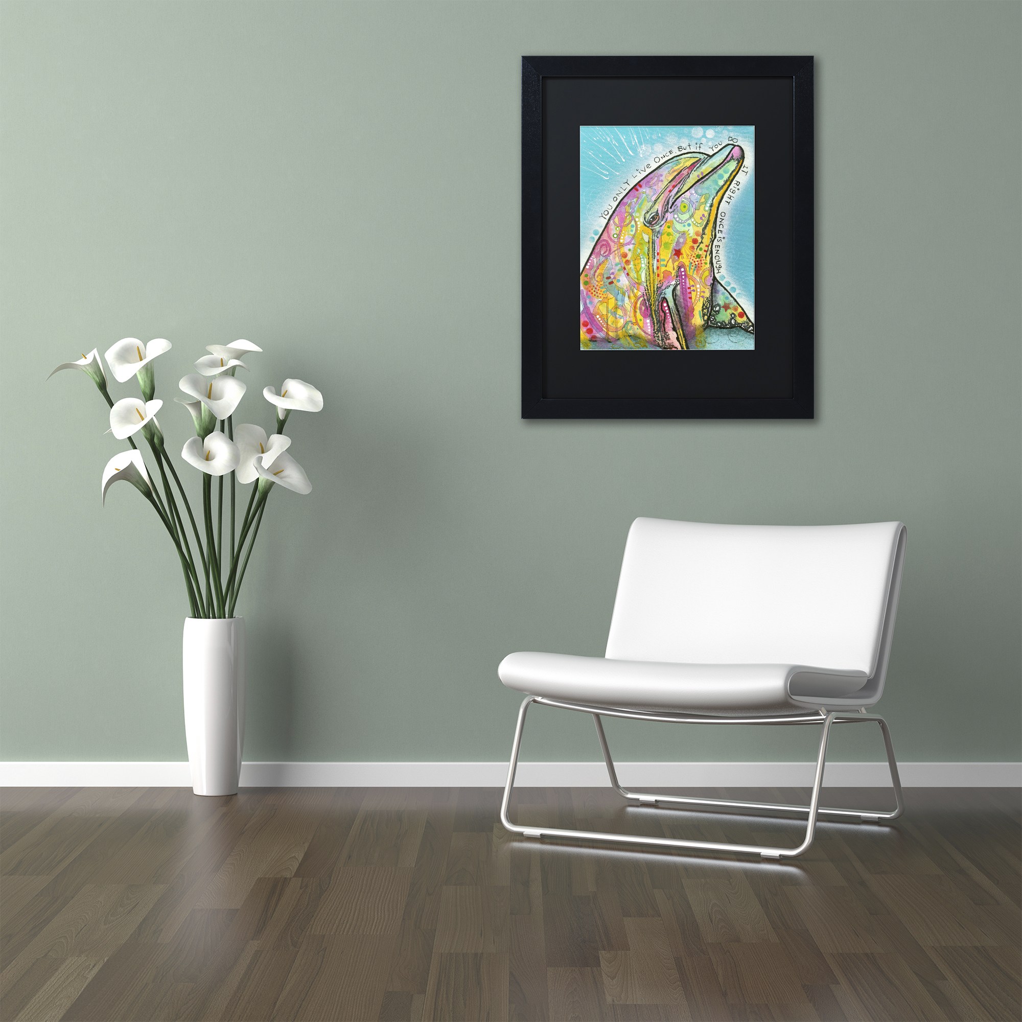 Trademark Fine Art "Dolphin" Canvas Art by Dean Russo, Black Matte, Black Frame