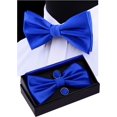 thumbnail image 2 of LAICAIW Mens Solid Color Double Fold Pre-tied Bow Tie and Pocket Square Cufflink Set with Gift Box, 2 of 7