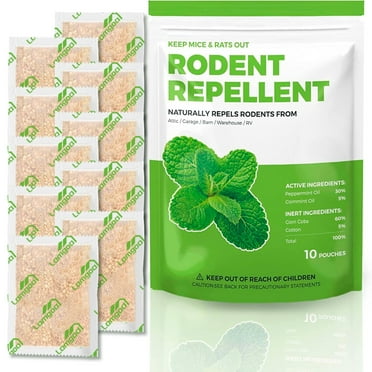 10-Pack Peppermint Oil Mice Repellent for House - Deters Rats, Squirrels & Rodents. Safe Indoor Use Pouches for Effective Pest Control
