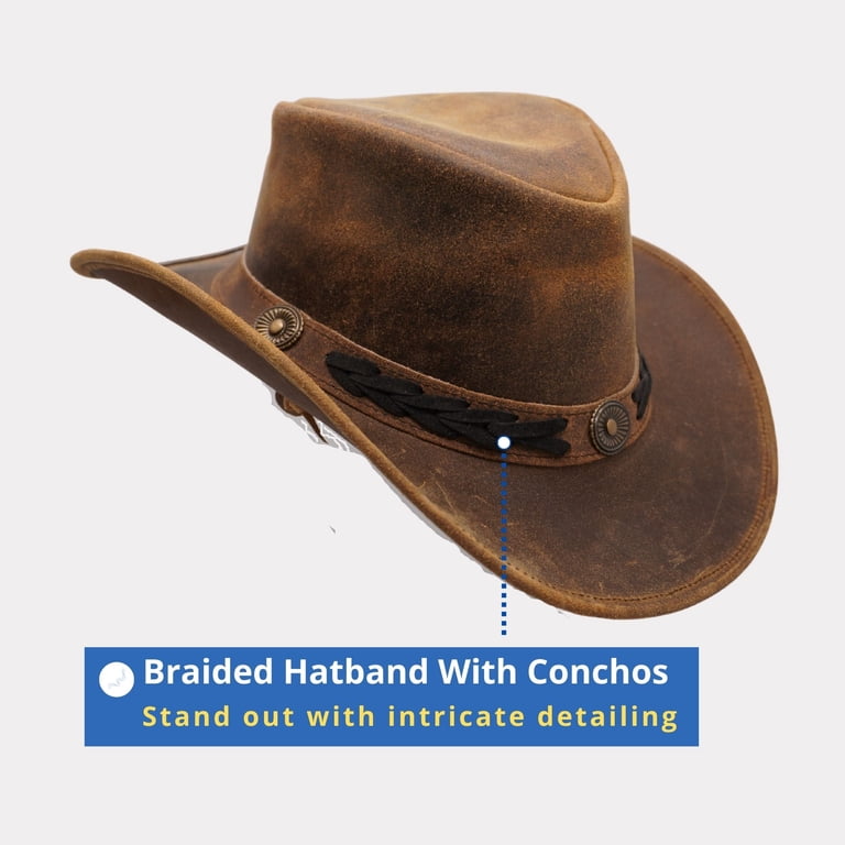 6927 Premium Australian Style Leather Cowboy Hat Shapeable Outback Hat For Men Resistance Premium Australian Style Leather Cowboy Hat  main image 2