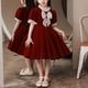 thumbnail image 5 of Vestido de fiesta para niños, manga corta, encaje, cuello redondo, elegante, vestido formal para niñas pequeñas, para boda, actuación de piano, rojo, 120cm/47,2 pulgadas, 5 of 8