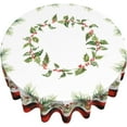 thumbnail image 4 of Christmas Round Tablecloth for Kitchen Dining, 60Inch Xmas Holly Berries Bells Bows Table Cloth, Red Black Buffalo Plaids Non-Slip Table Cover for Holiday Picnic Tabletop Decor, 4 of 6