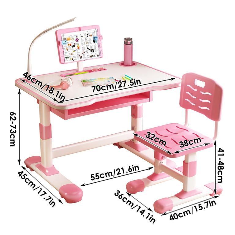 YNCE Kids Desk and Chair Set, Adjustable Height Children Study Table and Chair Set with Drawer, Cartoon Pattern Study Table for Toddlers