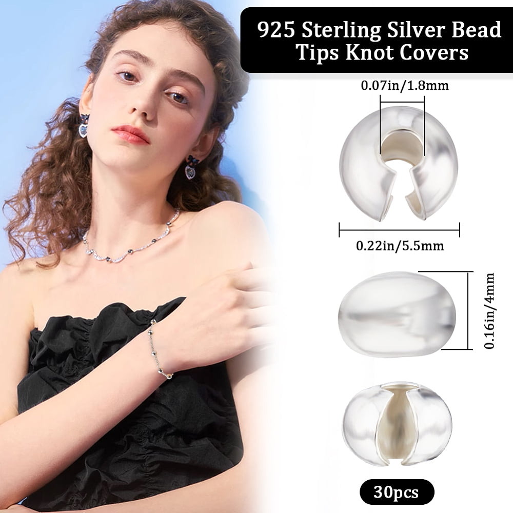 1box 30Pcs 925 Sterling Silver Crimp Beads Covers Flat Round Silver 5.5x4mm Hole: 1.8mm