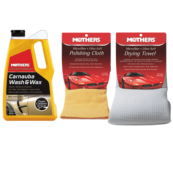 Mothers 05674/155200/155300 California Gold Carnauba Wash & Wax 64 oz. with Mothers Microfiber Ultra-Soft Polishing Cloth and Drying Towel