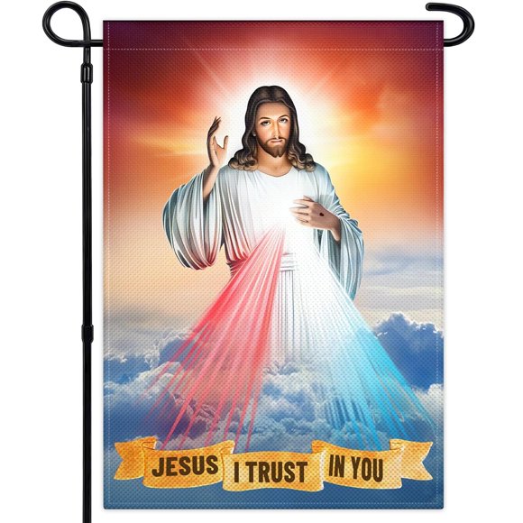 shiyou-Divine Mercy Garden Flag 12x18 Inch Christian Sacred Heart of Jesus Flag Jesus Vertical Garden Flag for Outside Indoor House Outdoor Yard Patriotic Sign Decor