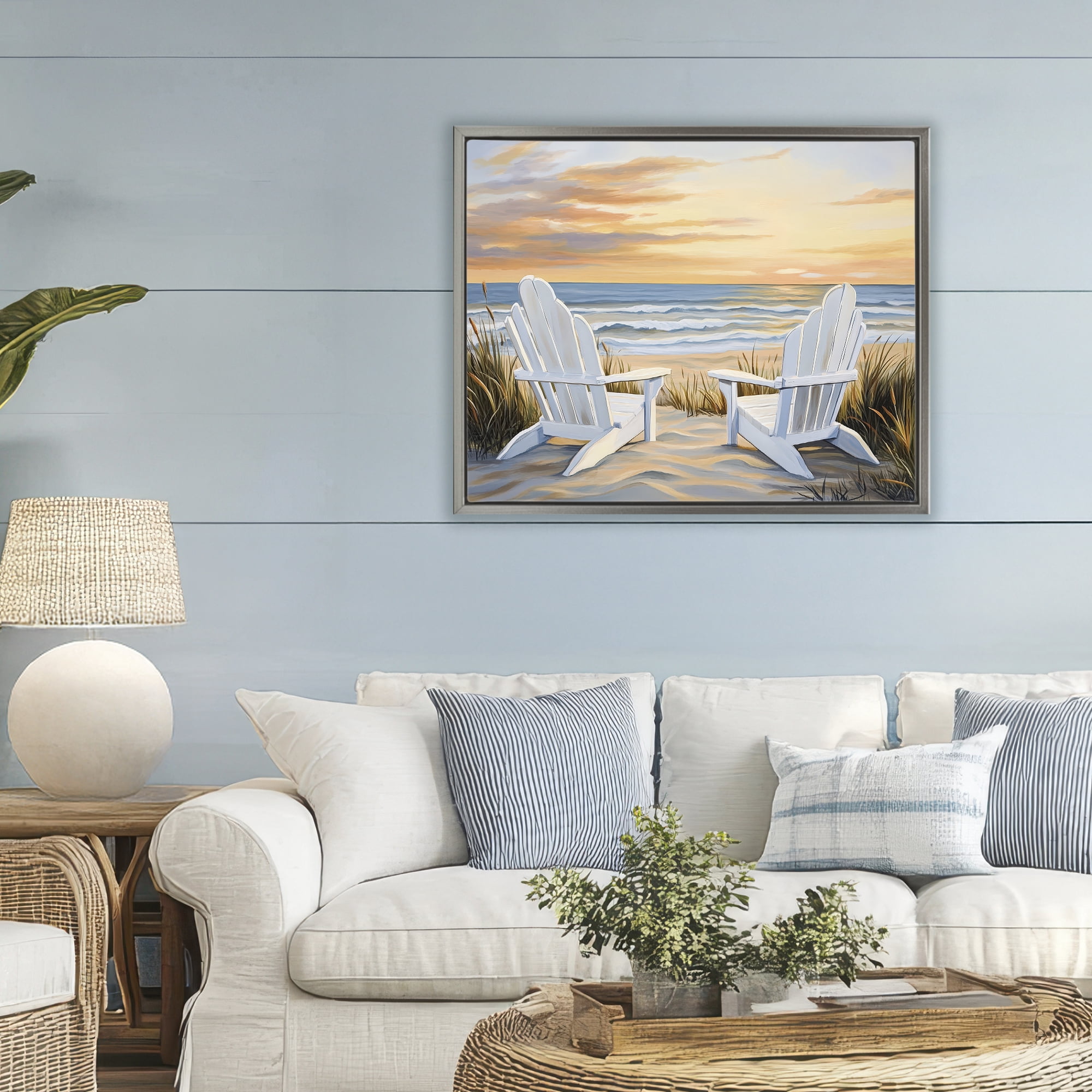 Stupell Industries Wave Watching Spot at Sunset Gray Framed Floater Canvas Wall Art, design by Petal Prints Design