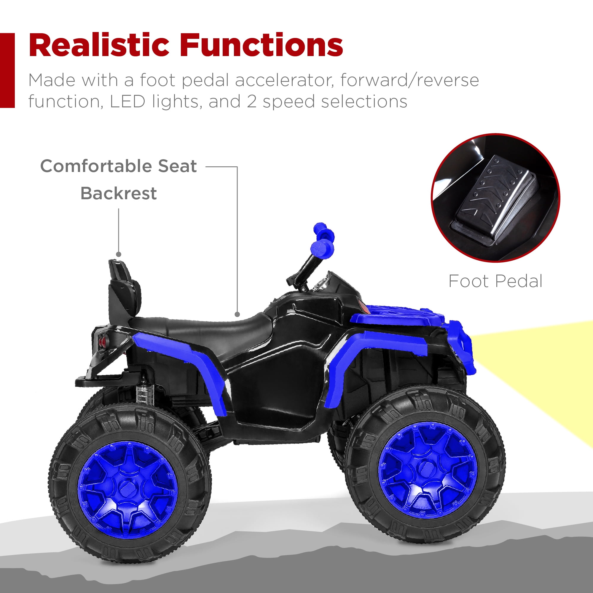 Best Choice Products 12V Kids Ride-On ATV Quad w/ Bluetooth, 3.7mph Max, Treaded Tires, LED Lights, Radio - Blue