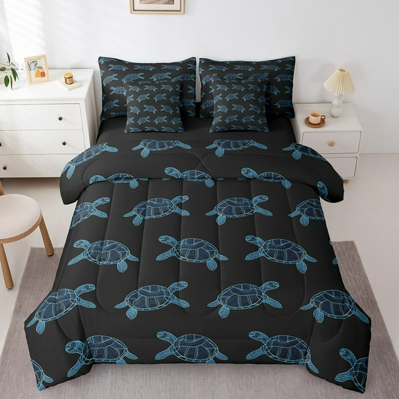 Erosebridal Sealife Turtle Bedding Sets Twin Size,Sea Wildlife Comforter Sets with Sheets,Lightweight Reversible Bed in a Bag Twin size,Marine Room Decorative,7pcs