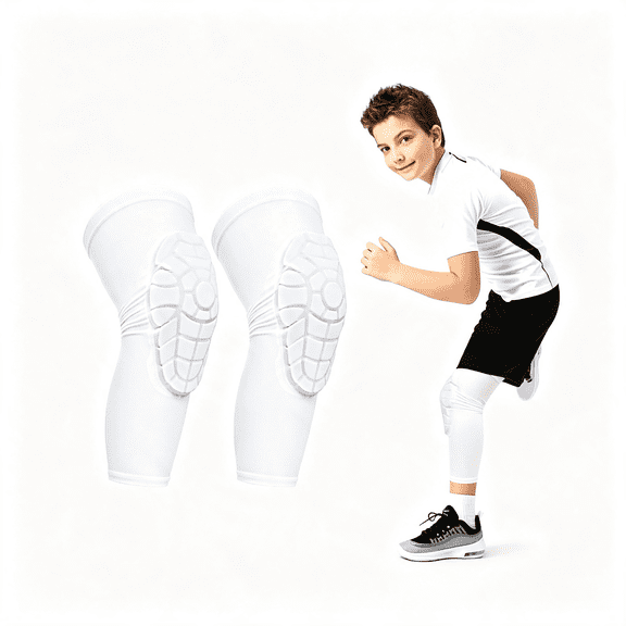 BESTSKY Kids Knee Pads for Youth Ages 4-15,Honeycomb Padded Knee Sleeves for Basketball Baseball Football Volleyball Wrestling Cycling,Anti-Slip Stay-Up Protective Gear,1 Pair (Size M White)