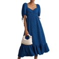thumbnail image 1 of Gupgi Women's Puff Sleeve Midi Dress Solid Color Bubble Textured Smocked Sweetheart Neck Ruffled Flowy Dress, 1 of 6