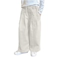 thumbnail image 2 of WPPGONE Little Girls Wide Leg Trousers Lightweight Cotton Loose Fit Baggy Cargo Pants with Pockets Toddler Casual School Fashion Everyday Long Pants, 2 of 6