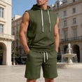 thumbnail image 4 of Hogleaql Mens Casual Tracksuit 2 Pieces Cotton Linen Short Sleeve Fashion T-Shirt with Hoodies & Relaxed Fit Shorts Travel Outfits Comfy Suits with Pockets Army Green S, 4 of 6