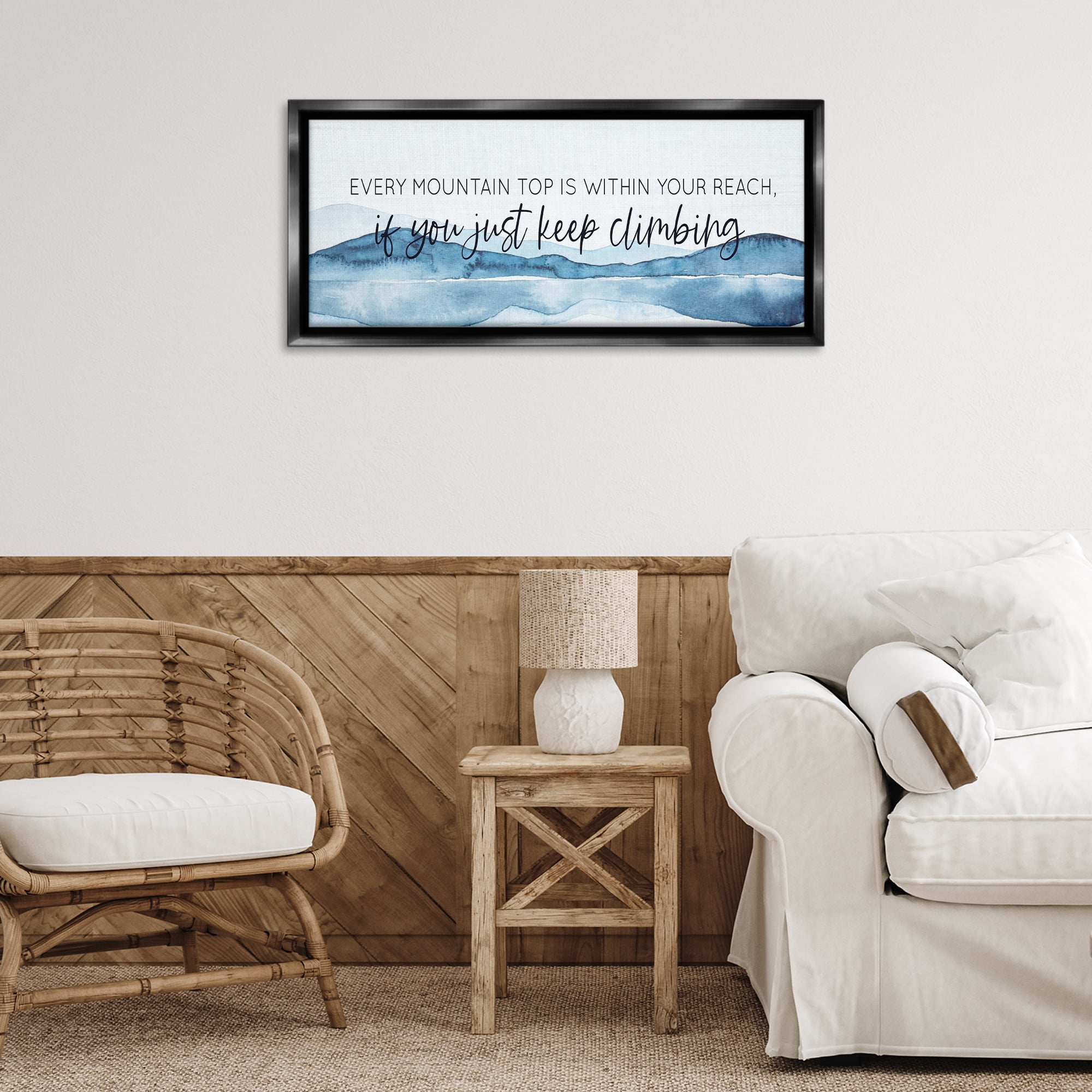 Stupell Industries Mountain Within Reach Text & Numbers Painting Black Floater Framed Canvas Art Print Wall Art, 31 x 14