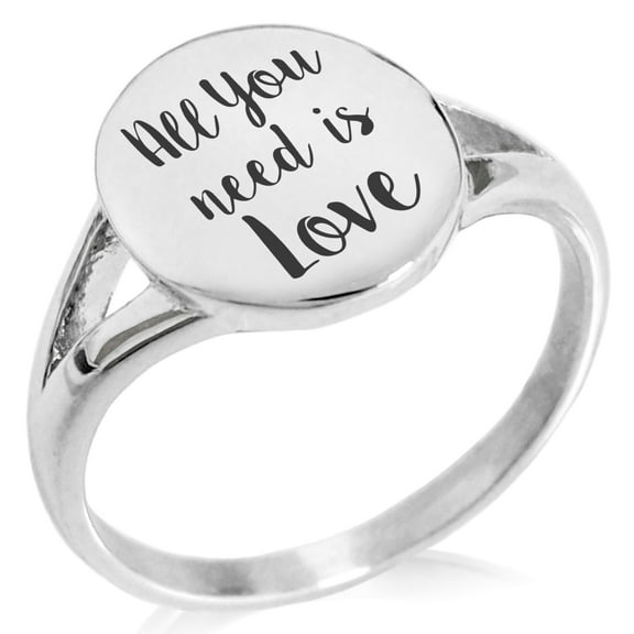Stainless Steel All You Need Is Love Minimalist Oval Top Polished Statement Ring