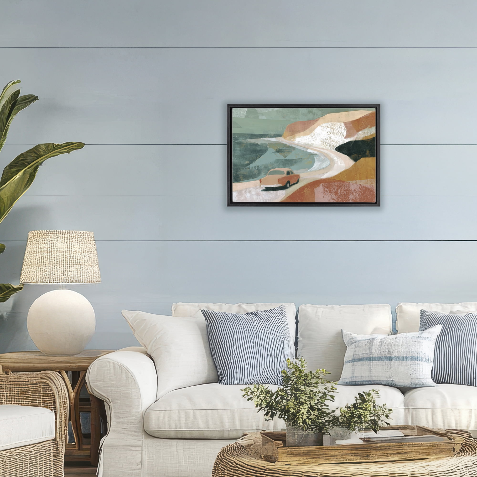 Stupell Industries Classic Car on Coastal Highway Black Framed Floater Canvas Wall Art, design by Chromatic Storm Studio
