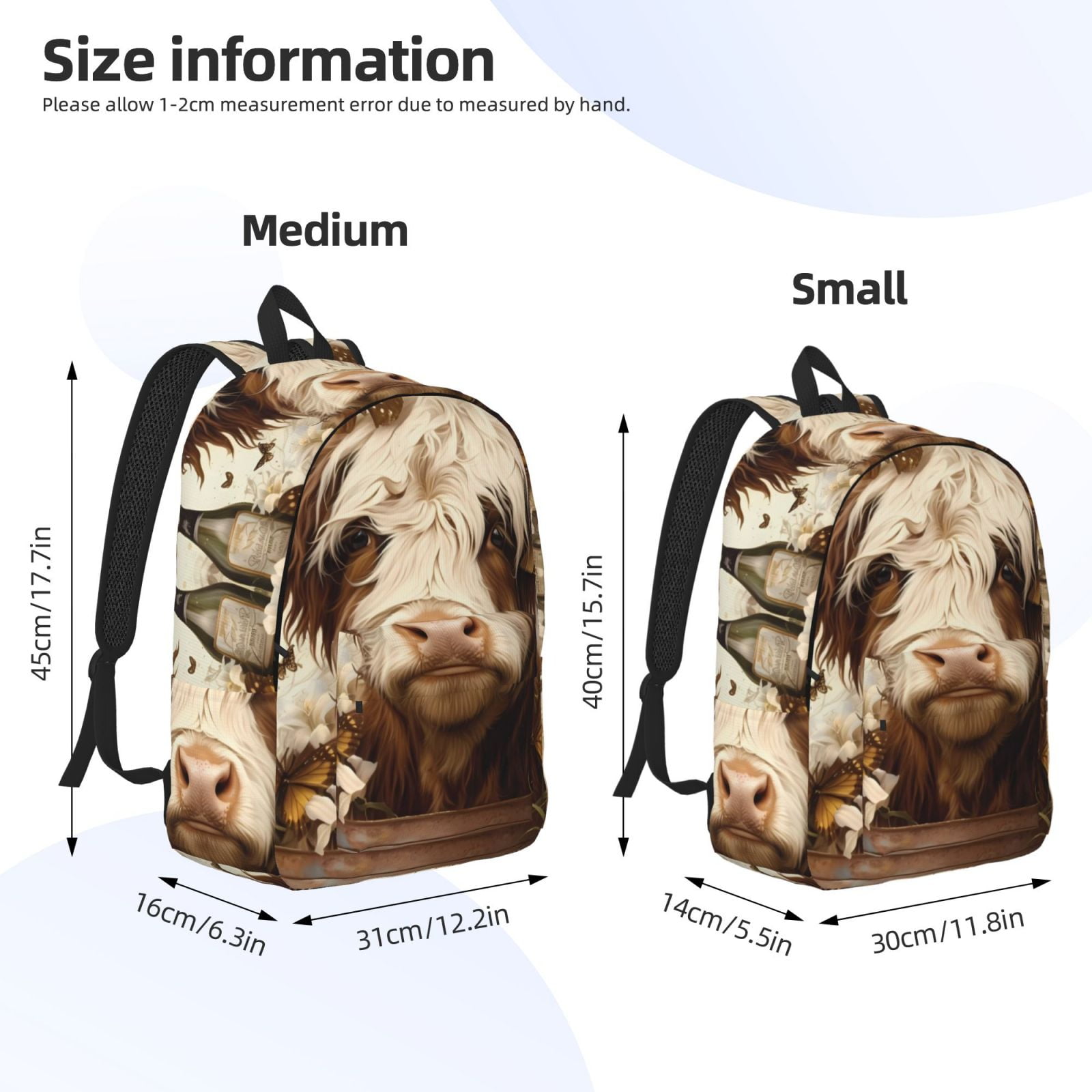 Ratiio Butterfly Cow Barrel Print Canvas Backpack for Women & Men Retro Aesthetic Rucksack Basic Backpack for High School/College Students Travel Laptop Bag