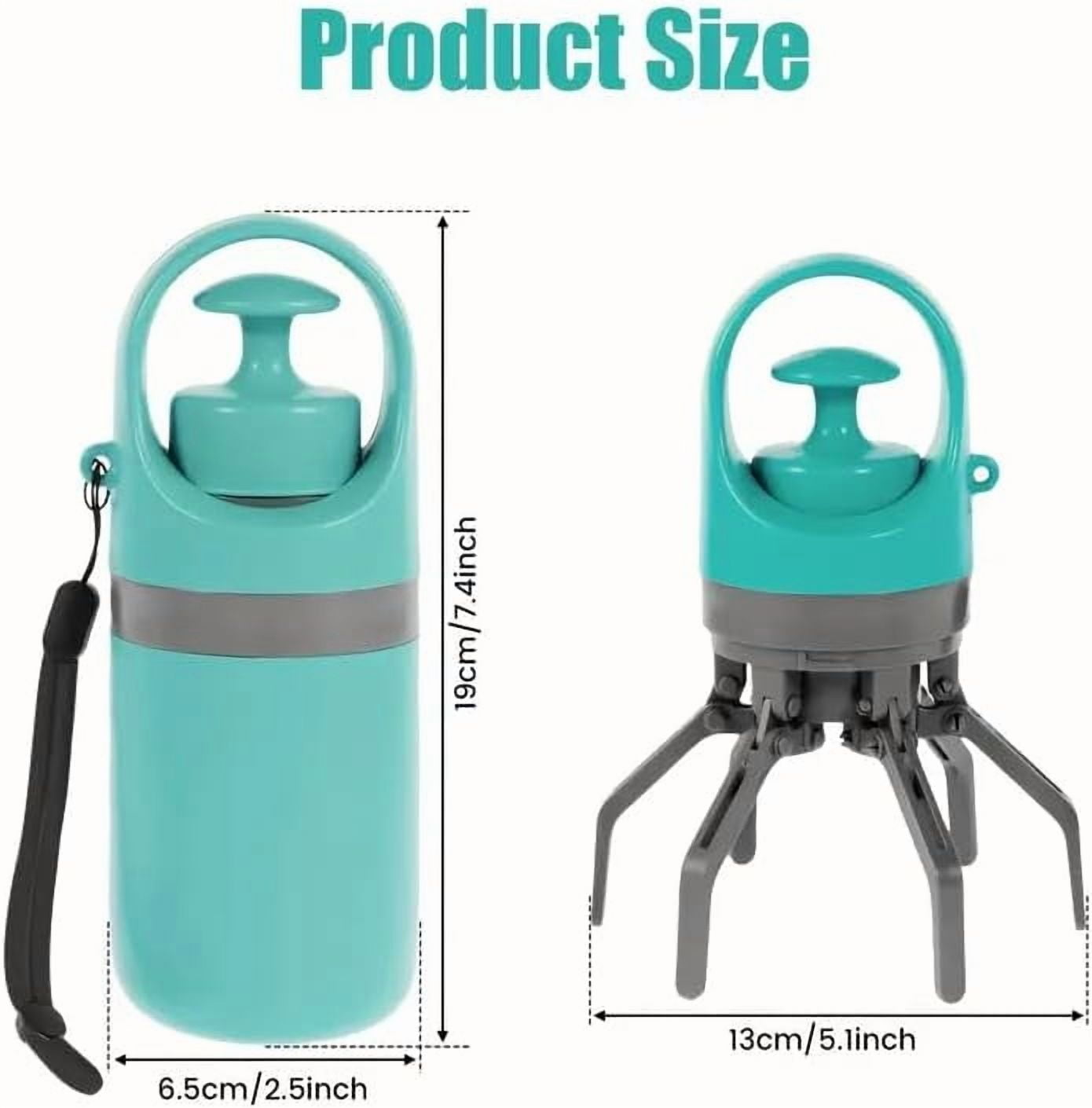 Portable Dog Poop Scooper with 4 Waste Bag Rolls, Hands-Free 6-Claw Pet Waste Pickup Tool, Teal/Gray Sanitary Poop Catcher with Built-in Bag Dispenser for Outdoor Dog Walking